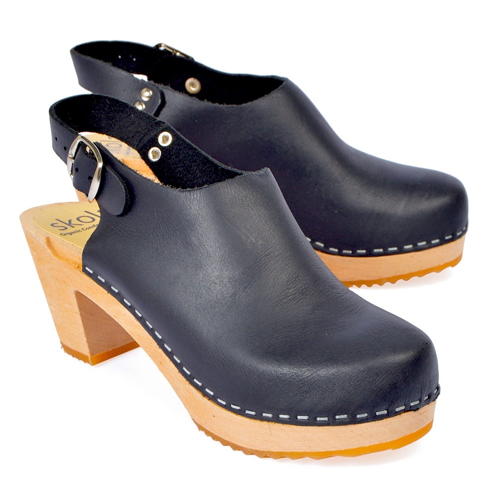 Skola Kelsey Clog, Black Leather, Swedish Organic Comfort Footwear, EU 40/US 9.5